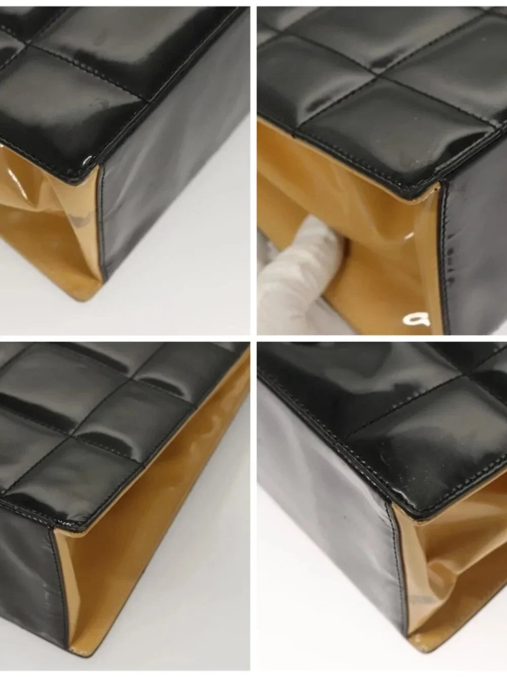 CHANEL Choco Bar Chain Shoulder Bag Patent leather Black CC Auth 122608